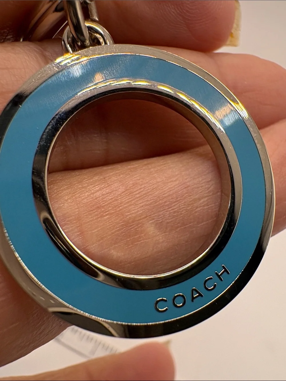 Coach Silver-Tone Keyring with Blue Enamel Circle